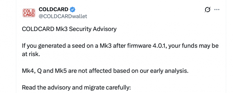 Coinkite предупреждает владельцев Coldcard Mk3 после сообщений о потере биткойнов на сумму 38 млн долларов — Крипто Новости