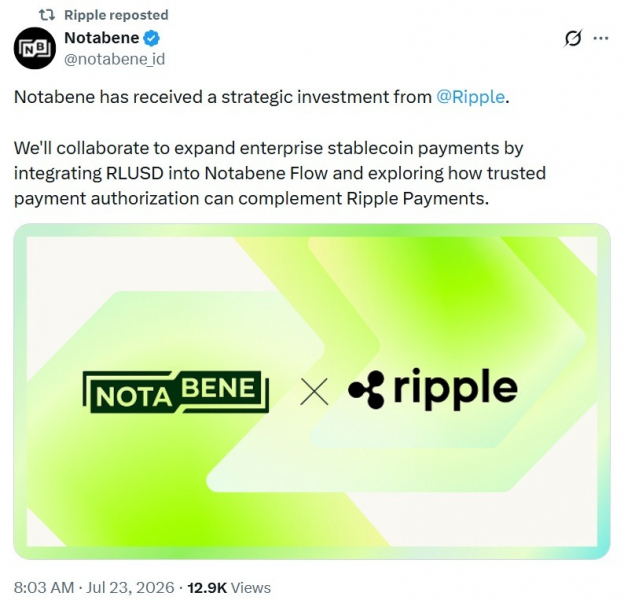Ripple инвестирует в Notabene с целью расширения возможностей расчетов с использованием стейблкоина RLUSD для финансовых учреждений — Крипто Новости