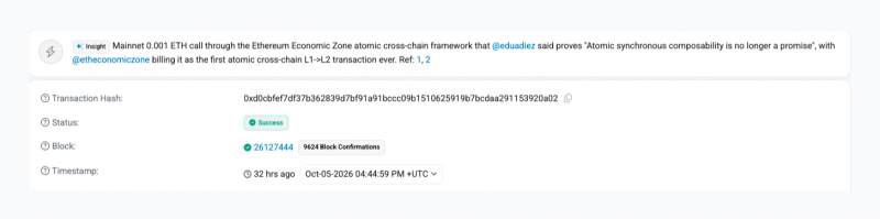 Первая атомная передача L1-to-L2 в Экономической зоне Ethereum стоит всего 0.001 ETH &mdash; Крипто Новости