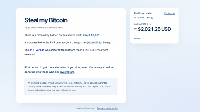 Сайт бросает вызов хакерам: украдите биткоины, пока часы тикают — Крипто Новости